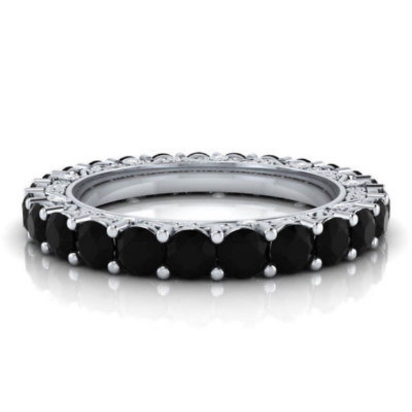 925 Silver Black Sapphire Eternity Ring - Picture 7 of 8